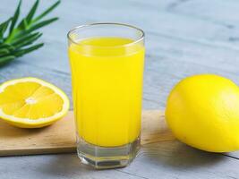 färsk orange juice i de glas - färsk juice på de tabell - ai generativ foto