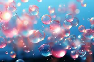 bubblor bakgrund, bokeh ljus rosa och blå. ai generativ foto