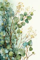 illustration av eukalyptus och kvistar med löv i vattenfärg. ai generativ foto