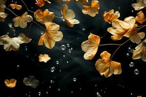 faller löv, svart bakgrund. ai generativ foto