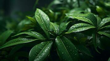 miniatyr- botanisk värld - grön blad närbilder, genererad ai fokus foto