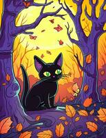 halloween svart katt. mystisk konst. foto