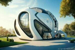 hus i trendig futurism stil. generativ ai proffs Foto