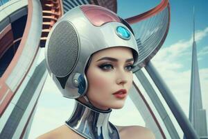 kvinnor i trendig modern futurism stil. generativ ai proffs Foto