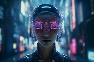 holografiska ansiktslös program cyberpunk.generativ ai foto