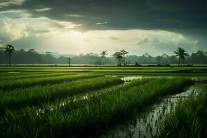 Foto av en ris fält.generativ ai