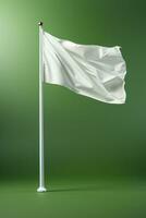 vit flagga märkning kurs av internationell samling isolerat på en mossa grön lutning bakgrund foto