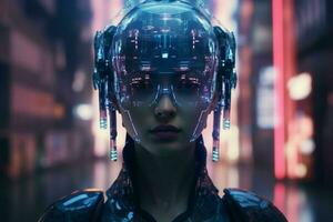 holografiska ansiktslös program cyberpunk.generativ ai foto