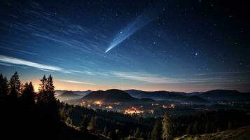 komet strimmor genom de natt himmel foto