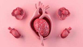 3d illustration attrapp av de mänsklig organ systemet, anatomi, nervös, cirkulations, matsmältning, utsöndring, urin, och ben system. medicinsk utbildning begrepp, generativ ai illustration foto