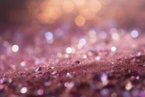 abstrakt rosa glitter bakgrund. defocused bokeh på en blå bakgrund och textur. generativ ai foto