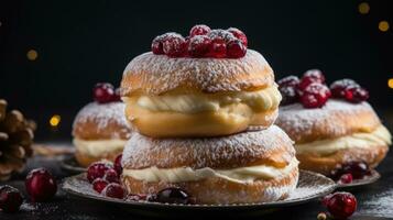 hanukkah sufganiyot. traditionell jewish munkar för hanukkah foto