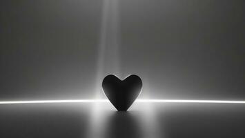svart kärlek hjärta infogad in i platt yta, horisontell vit stråle, mörk Plats, hjärtans dag ai genererad foto