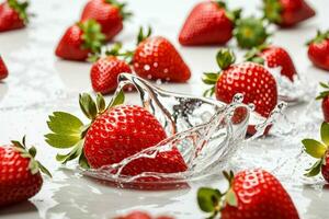 vatten stänk på jordgubbe. ai generativ proffs Foto