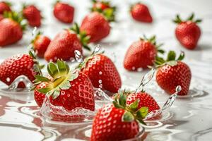 vatten stänk på jordgubbe. ai generativ proffs Foto