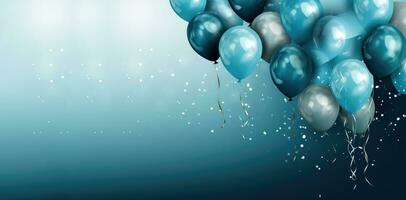 ai genererad firande, festlig bakgrund med helium ballonger för pojke foto
