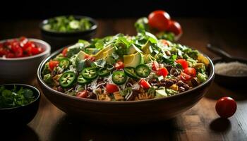 friskhet på en tallrik friska sallad med organisk grönsaker genererad förbi ai foto