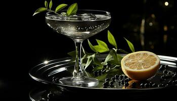 uppfriskande cocktail med citrus- frukt, is, och en mynta blad genererad förbi ai foto