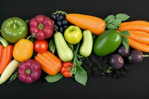 sammansättning med en mängd av organisk grönsaker och frukter. ai generativ proffs Foto