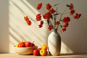 ai generativ vaser och frukt med skugga foto