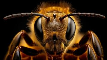 episk makro fotografi skott av honung bi. närbild se av arbetssätt bin. generativ ai foto