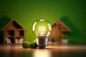 eco vänlig glödlampa, energi effektivitet, förnybar och hållbar energi begrepp. generativ ai foto