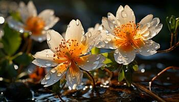 vibrerande färger blomma i natur lugn scen, lotus vatten lilja genererad förbi ai foto