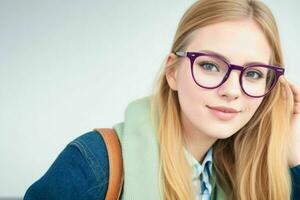 hipster studerande kvinna bär glasögon glasögon. ai generativ proffs Foto