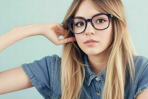hipster studerande kvinna bär glasögon glasögon. ai generativ proffs Foto