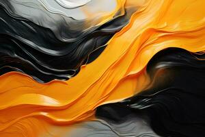 abstrakt olja målning på duk, svart, vit och orange akryl textur bakgrund, grov penseldrag av måla foto