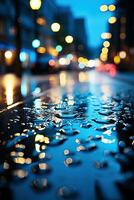 vertikal bild av en våt gata trottoar yta täckt med vatten droppar foto