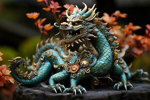 kinesisk drake, i de stil av detaljerad flerskiktad kompositioner, fantastisk karaktär, färgrik ljus bakgrund.ai generativ konst foto