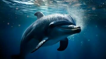 delfin fisk simning under de blå vatten yta. ai genererad. foto