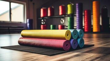 kondition motivering. vikter och yoga mattor foto
