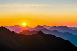 berg silhuetter på soluppgång. ai generativ proffs Foto