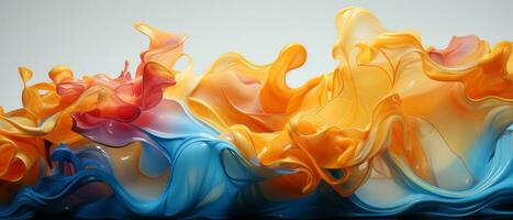 digital abstrakt bakgrund med orange, blå och gul flytande. ai genererad. foto