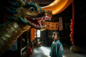 Kina flicka drake. generera ai foto