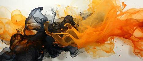 digital abstrakt orange rök på svart bakgrund. ai genererad. foto