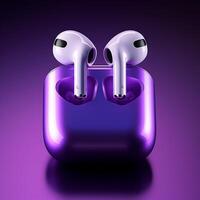 ett airpods i lila Färg ai generativ foto