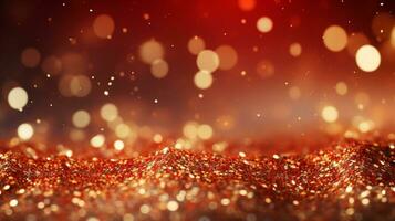 röd jul bakgrund med gyllene glitter ai generativ foto