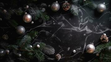 jul ornament med gåva lådor , gran och kopia Plats ai generativ foto