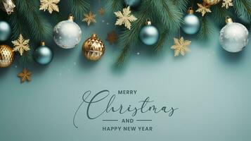 jul och ny år bakgrund begrepp tillverkad med jul dekoration ornament ai generativ foto