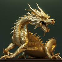 gyllene drake staty. kinesisk drake tillverkad av guld. ai generativ foto
