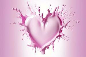 rosa hjärta form mjölk stänk, romantisk mat symbol för valentines dag, ai generativ foto
