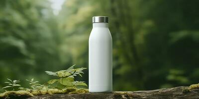 vit tom flaska attrapp med naturlig tema bakgrund. ai generativ foto