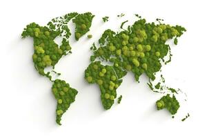 värld Karta grön gräs yta isolerat på en vit bakgrund. generativ ai foto