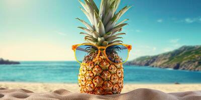 bakgrund av ananas med solglasögon. skapas med ai verktyg foto