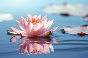 en flytande lotus blomma på de lugna yta av en damm symboliserar de potential för omvandling och andlig tillväxt genom de öva av meditation och mindfulness. ai generativ foto