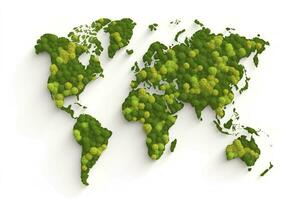 värld Karta grön gräs yta isolerat på en vit bakgrund. generativ ai foto