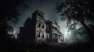 halloween tapet med läskigt hus ai generativ foto